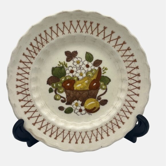 Vintage Metlox Poppytrail Vernon Ware Fruit Basket 4 Salad Plates 7.5" USA - Picture 3 of 6